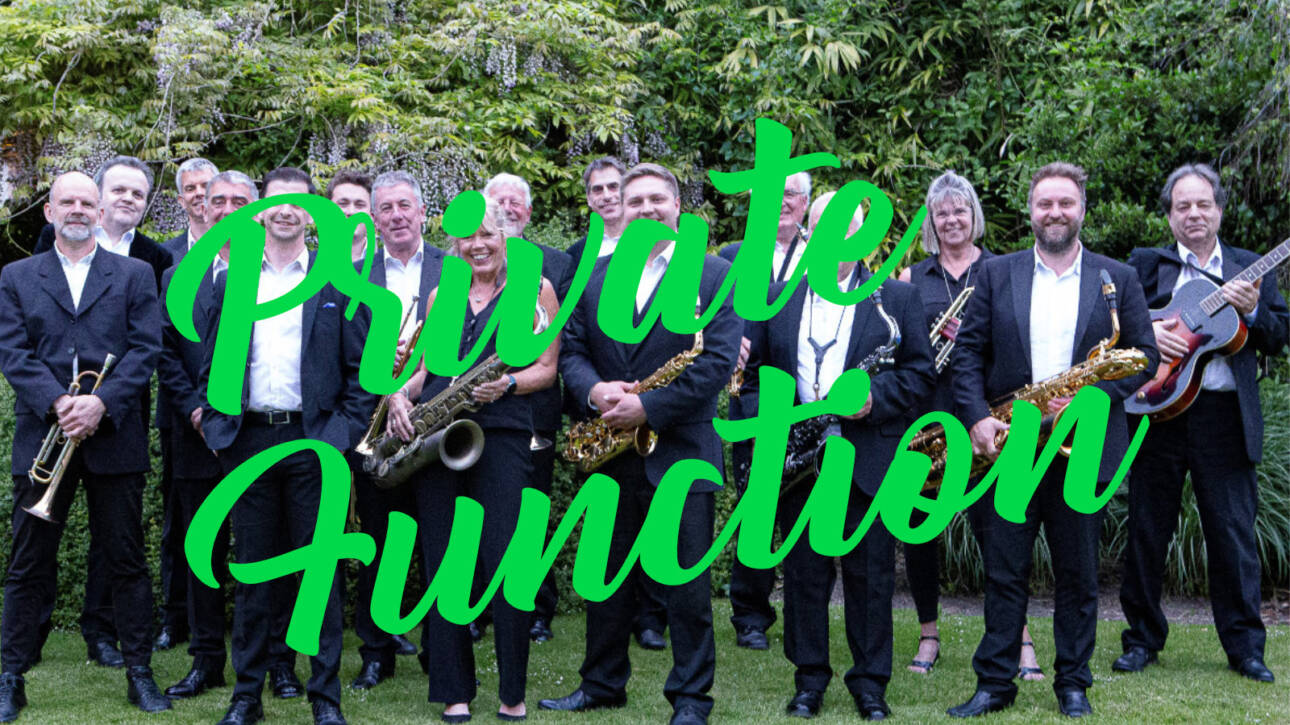 Private Function text with picture of Mioestone Big Band.